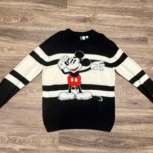Divided by H&M Mickey Mouse Knit Sweater Men’s Medium Black White Striped Disney